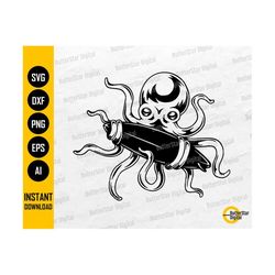 Octopus With Surfboard SVG | Surfing SVG | Surf Island Ocean Sea Waves Water Sport | Cut File Cuttable Clipart Vector Di