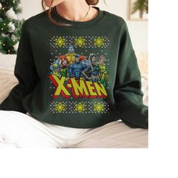Marvel X-Men Group Ugly Christmas Sweater Graphic T-Shirt, Christmas MCU Tee, Happy Christmas Marvel Tee, Avengers Merry