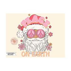 Peace on Earth PNG-Christmas Sublimation Digital Design Download-santa claus png, hippie santa png, groovy christmas png