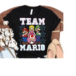 Super Mario Team Mario Group Shot Star Background Poster T-Shirt, Mario Gaming Shirt, Magic Kingdom, Disneyland WDW Trip