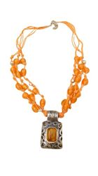 Handcrafted Orange Glass Beads Necklace with Silver Glass Stone Pendant for Women by Tanishka Trends