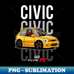 Civic EK9 Type R Car Tooned Vector Cartoon - Caricature style - Exclusive PNG Sublimation Download - Enhance Your Apparel with Stunning Detail
