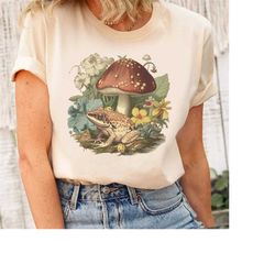 Mushroom Frog Botanical Shirt, Vintage Frog Shirt, Cottagecore Frog Mushroom Shirt