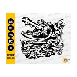 Crocodile SVG | Alligator SVG | Wild Animal Vinyl Decals T-Shirt Graphics | Cricut Cut File Silhouette Clipart Vector Di