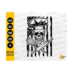 US Baker Skull SVG | American Baking T-Shirt Decal Sticker Stencil Vinyl Graphic | Cricut Cutting File Clipart Vector Di