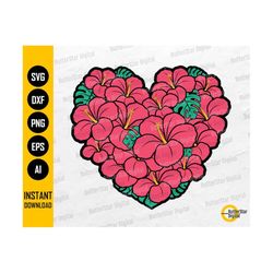 Tropical Heart SVG | Summer Love SVG | Island Flowers SVG | Cricut Silhouette Cutting Files Printables Clipart Vector Di