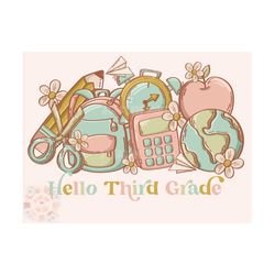 Hello Third Grade PNG-Back to School Sublimation Digital Design Download-grade school png, boho png, school girl png, tr