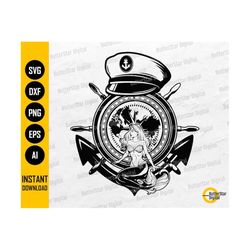 Sailor Anchor Compass SVG | Sail Mermaid Seaman Boat Ocean Sea Ship | Cutting Files Cuttable Clipart Vector Digital Down