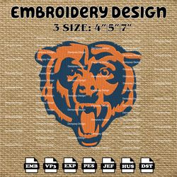 Chicago Bears Embroidery Pattern, NFL Chicago Bears Embroidery Designs, NFL Logo Embroidery Files