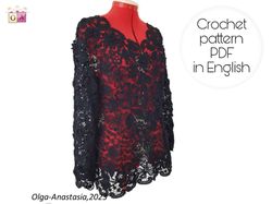 Black lace pullover pattern - Irish lace crochet pattern , crochet pattern , Motif crochet , crochet flower pattern