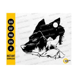 Howling Wolf SVG | Mountains SVG | Wild Animal T-Shirt Wall Art Graphics | Cricut Cut Files Silhouette Clipart Vector Di