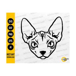 Sphinx Cat Head SVG | Animal Face Drawing Illustration Image Graphics | Cricut Cut File Silhouette Clip Art Digital Down
