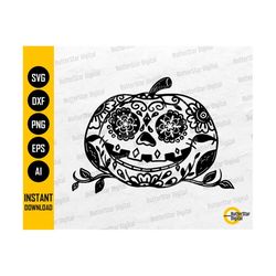Sugar Skull Pumpkin SVG | Floral Halloween T-Shirt Decal Vinyl | Cricut Silhouette Cut File Printables Clipart Vector Di