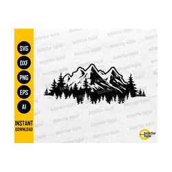 mountain scene svg | pine trees svg | camping diy t-shirt sticker decal vinyl | cricut cutting files clip art vector dig