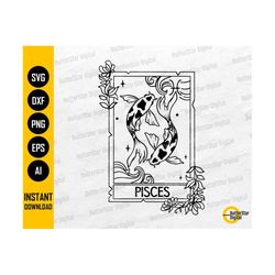 Pisces Zodiac Card SVG | Star Sign T-Shirt Decal Vinyl Stencil Tee | Cricut Cutting Files Silhouette Clip Art Vector Dig
