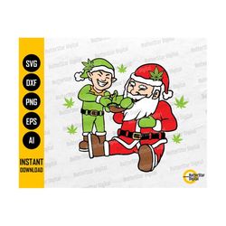Santa & Elf Smoking Weed PNG | Smoke Marijuana SVG | 420 Joint Blunt Baked Hemp Kush Dope | Cut File Clip Art Vector Dig