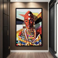 Colorful Face Makeup African Canvas Painting, Abstract African People Poster, Ethnic Wall Art