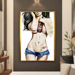Erotic Pop Art Woman Canvas, Bedroom Wall Decor, Sexy Girl Poster, Nude Woman Framed, Painting
