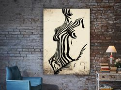 Erotic Woman Silhouette, Canvas, Sexy Woman Body Drawing Painting, Bedroom Wall Decor