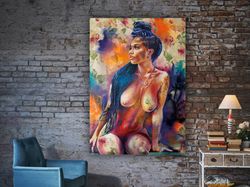 Nude Woman Canvas Painting, Printed Painting, Colorful Nude Woman Painting, Phosphor Color Painting, Sexy Woman Poster,