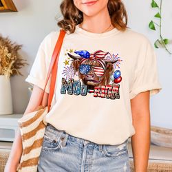 Patriot Shirt, Western shirt, Highland Cow With 4th July, American Flag Shirt, Fourth Of July Tee, Independence Day