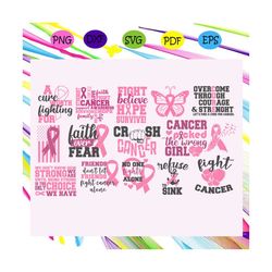 Breast cancer bundle, fight cancer svg, pink ribbon, hope svg, breast cancer, breast cancer svg, cancer awareness, trend