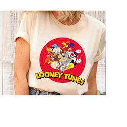 Looney Tunes Group Logo Classic T-Shirt, Bugs, Lola, Tweety Bird, Pepe Le Pew, Wile E. Coyote Shirt, Disneyland Trip Fam