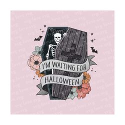 I'm waiting for halloween PNG, Skeleton in coffin png, Halloween Sublimation Design, halloween png, trendy png, retro co