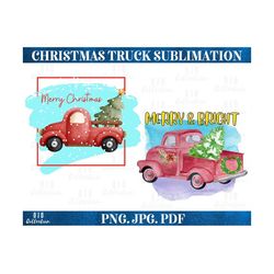 Christmas Truck PNG, Christmas Truck Sublimation, Red Truck PNG, Merry Christmas Png, Vintage Truck Png, Sublimation Des