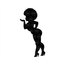 Thick Curvy Afro Woman Svg, Trucker Mudflap Girl Svg, Chubby Girl Svg. Vector Cut file Cricut, Silhouette, Pdf Png Dxf E