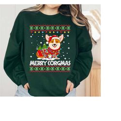 Merry Corgmas Ugly Christmas Sweater, Corgi Dog Santa Christmas Lights Shirt, Corgi Christmas Shirt, Dog Christmas Shirt