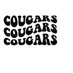 Cougars Wavy Stacked Svg, Go Cougars Svg, Cougars Team, Retro Vintage Groovy Font. Vector Cut file Cricut, Silhouette, S