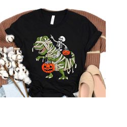 Skeleton Riding Mummy T-Rex Halloween T-Shirt, Mickey Not So Scary Disney Halloween Party Gift, Disneyland Halloween Fam