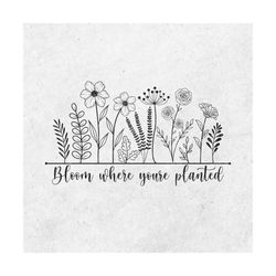Bloom where you are planted SVG design, Wildflower quote SVG, Flowers quotes SVG, Floral design Svg, Floral cut file, Fl
