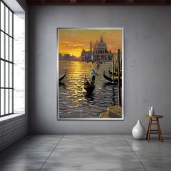 boat painting, boatman man art, landscape painting, fishing man painting, landscape poster, sea and landscape painting