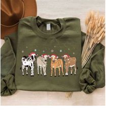 Christmas Cow Sweatshirt, Holstein Cow Shirt, Christmas Sweatshirt, Cow Lover Christmas Shirt, Western Christmas Shirt,