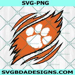 Clemson Tigers Logo Ripped Claw SVG, NCAA Mascot University College Svg, NCAA Ripped Claw Svg, NCAA Logo SVG