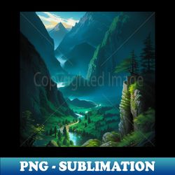 Overlook of a Lush Misty Green Temperate Rainforest Canyon - Sublimation-Ready PNG File - Defying the Norms