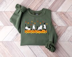 Cat Halloween Sweatshirt, Ghost Cat Shirt, Halloween Sweatshirt, Cat Sweatshirt, Cool Halloween Cat Shirt, Cat Lover Tsh