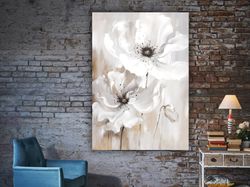 Flowers Painting Canvas Wall Art, Flower For Living Room Wall Decor, White Flower Wall Decor, Flowers Canvas Print Art,