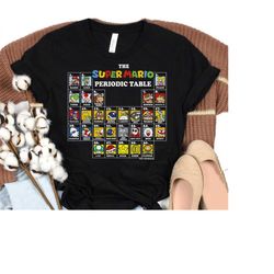 Super Mario Periodic Table Of Characters Graphic T-Shirt, Classic Mario Vintage Shirt, Magic Kingdom, Disneyland WDW Tri