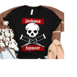 Jackass Forever Red Skull And Crutches Warning Logo T-Shirt, MTV Logo T-shirt, Magic Kingdom, Disneyland Trip Family Mat