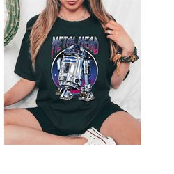 Star Wars R2D2 Metal Head Vintage Graphic T-Shirt, Disneyland Family Party Gift 2023, WDW Magic Kingdom,  Disneyland Gal