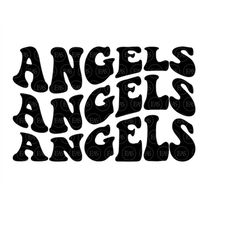 Angels Wavy Stacked Svg, Go Angels Svg, Angels Team, Retro Vintage Groovy Font. Vector Cut file Cricut, Silhouette, Stic