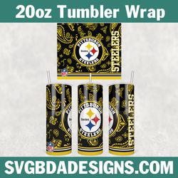 Pittsburgh Steelers Football Paisley Style Tumbler Wrap, NFL Football Tumbler 20oz, NFL Football Tumbler Template