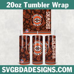 Cleveland Browns Football Paisley Style Tumbler Wrap, NFL Football Tumbler 20oz, NFL Football Tumbler Template