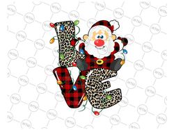 Love Santa Claus Buffalo Plaid Red Leopard Christmas Lights PNG, Merry Christmas Design Santa Clipart Sublimation Downlo