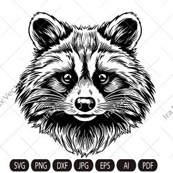 Raccoon Svg, Cute Raccoon Vector, Raccoon Cutfile,Raccoon head svg, Raccoon face svg,Tattoos, Stickers, Clothes, Home De