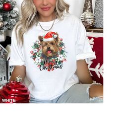 Merry Christmas Wreath Yorkshire Terrier Shirt, Comfort Colors Tee, Christmas Wreath Dog Tshirt, Christmas Wreath Santa