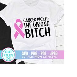 cancer picked the wrong bitch svg, canver svg, breast cancer svg, breast cancer awareness, cricut, silhouette, cut file,